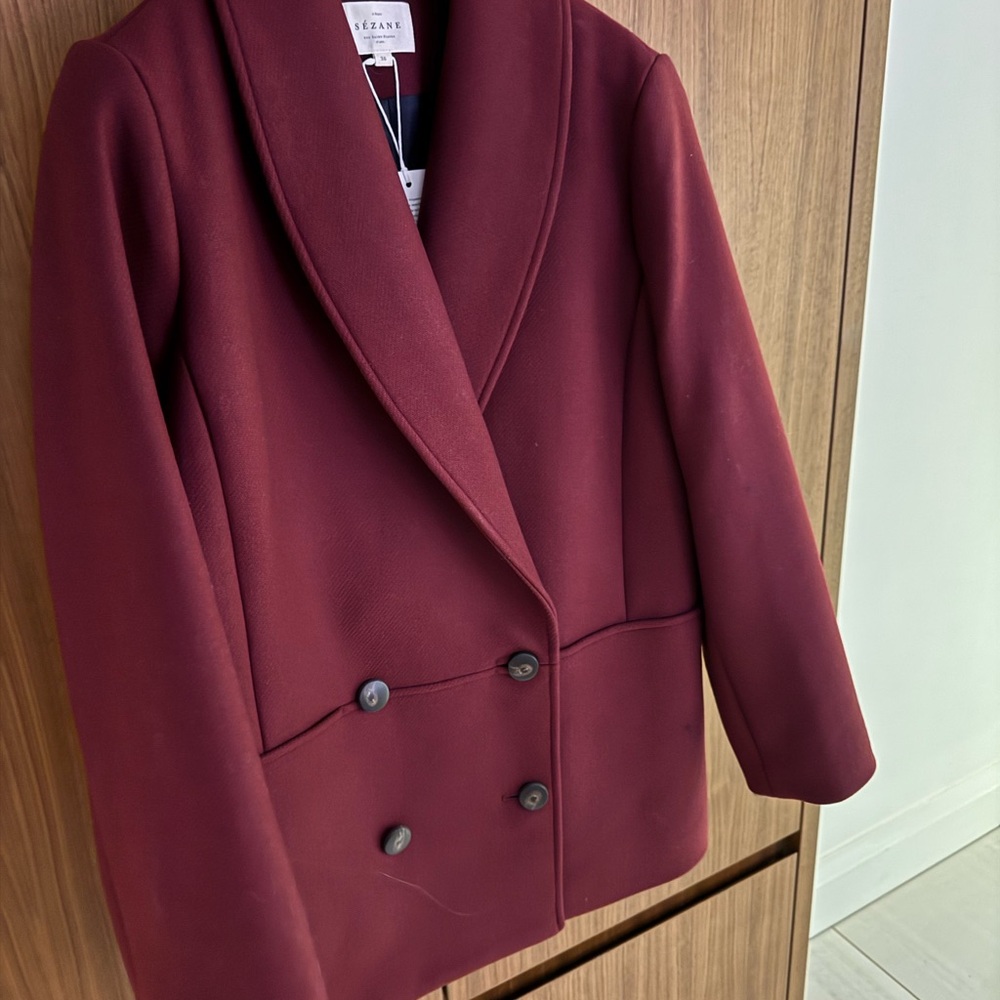 Chic Burgundy Double-Breasted Pea Coat